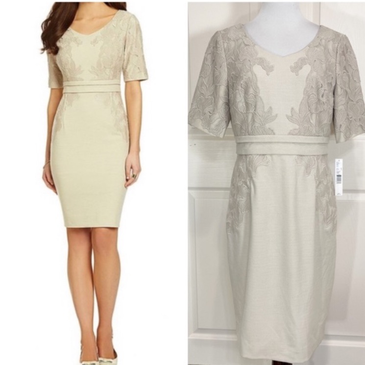 Nwt Antonio Melani Cocktail Beige Wedding Career Embroidered Lace Dress 6 Small